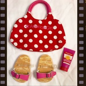American Girl Tote, Sunscreen, and Sandals